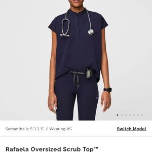 Figs Rafaela Oversized Scrubs Womens Small Navy Blue Top Casual Mandarin Collar